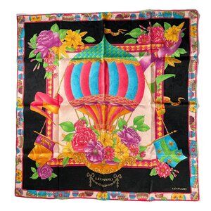Leonard Vintage Silk Scarf – Floral Hot Air Balloon Motif